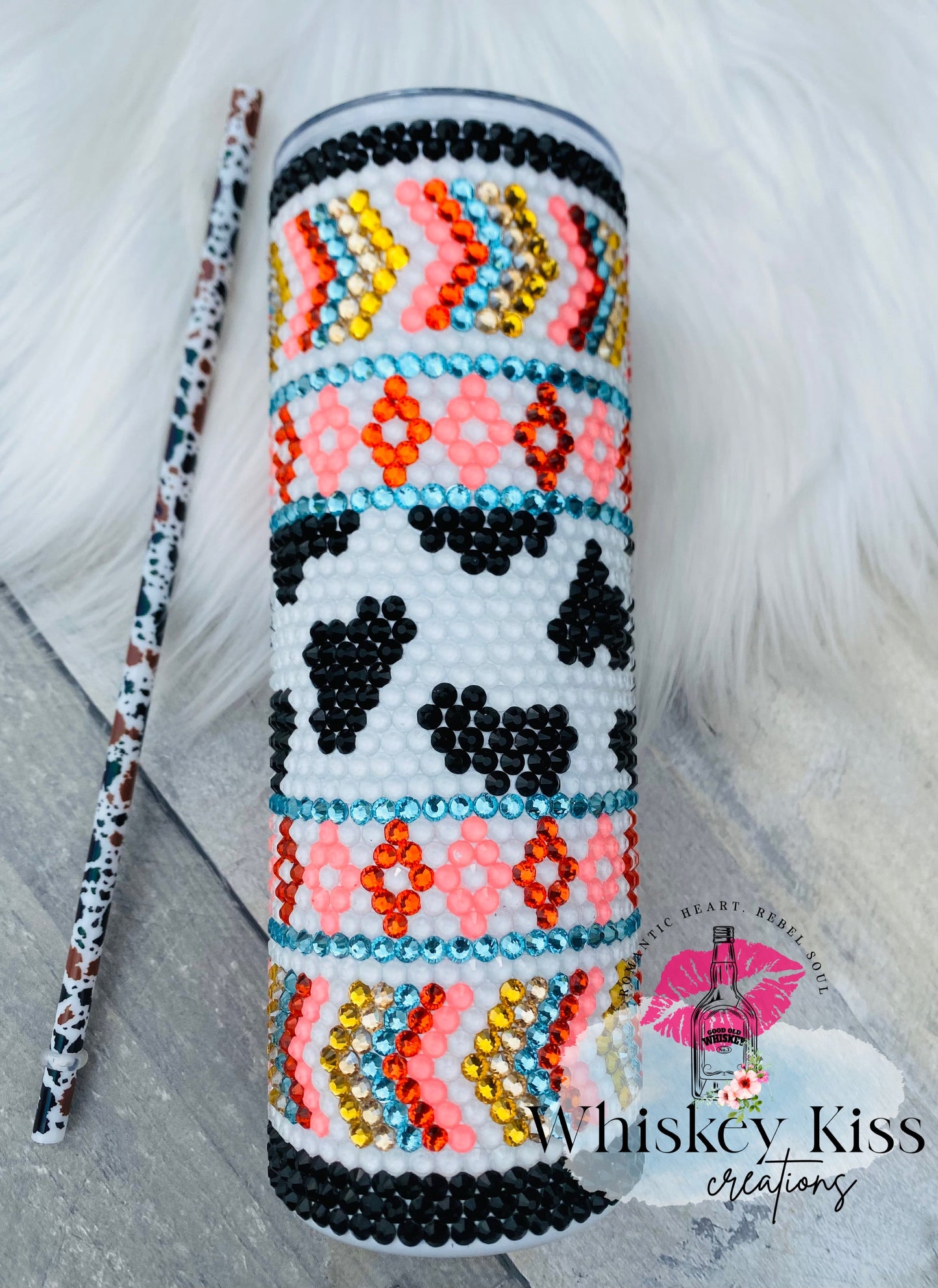 Aztec Cow Rhinestone Tumbler- 20 oz