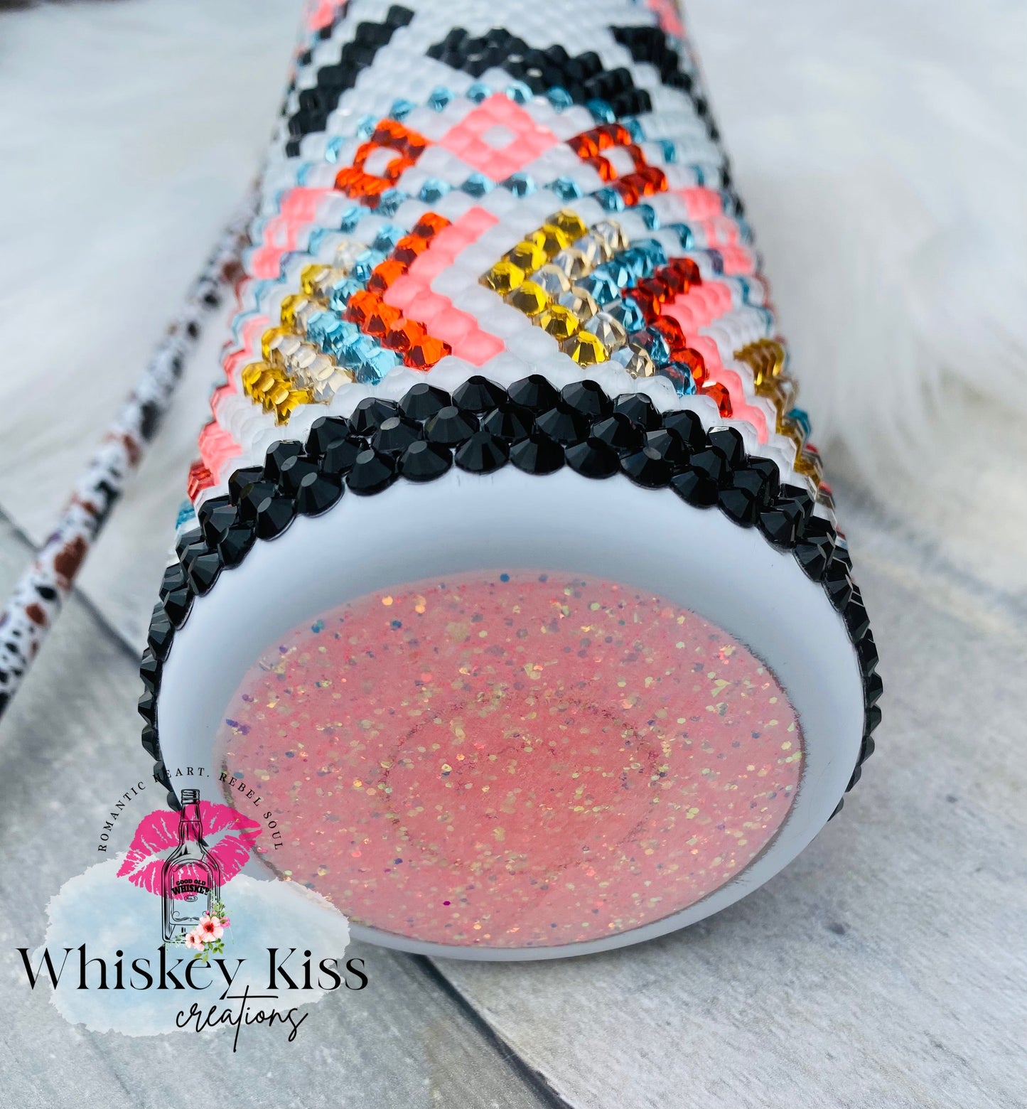 Aztec Cow Rhinestone Tumbler- 20 oz