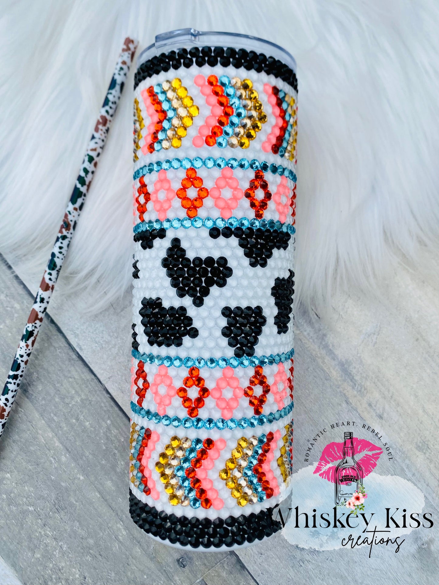 Aztec Cow Rhinestone Tumbler- 20 oz
