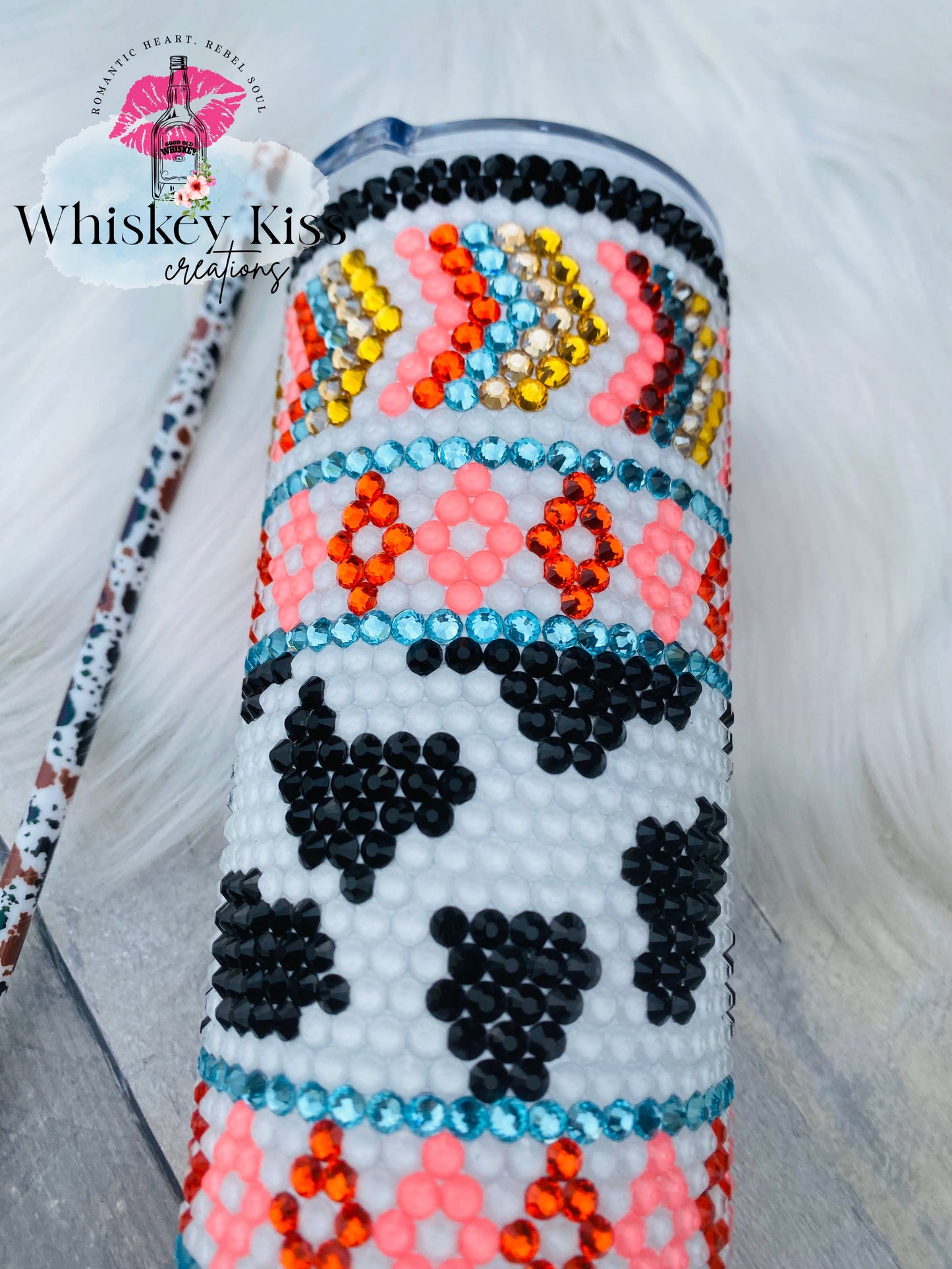 Aztec Cow Rhinestone Tumbler- 20 oz