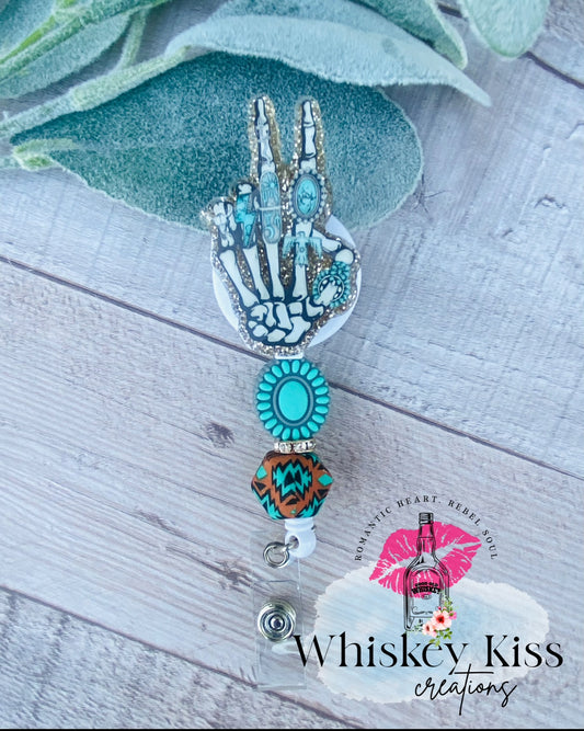 Skelly Hand Beaded Badge Reel