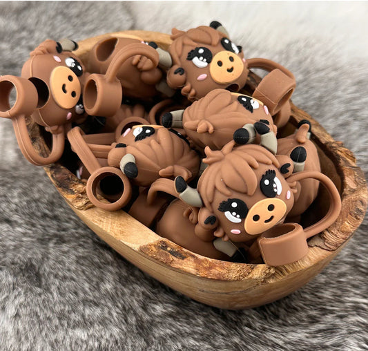 3D Cow Straw Topper- Brown