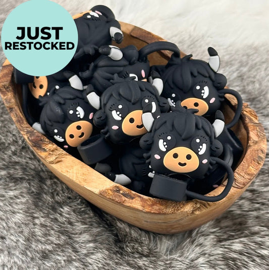 3D Cow Straw Topper- Black