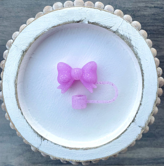 Bow Straw Topper- Light Purple Glitter