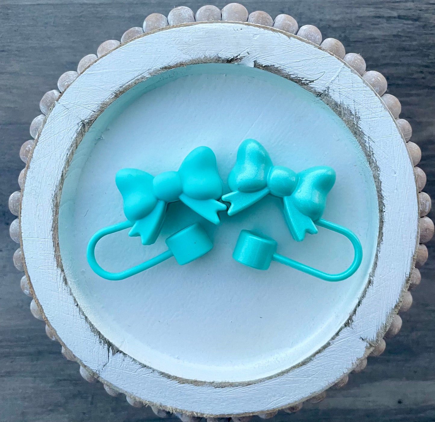 Bow Straw Topper- Turquoise