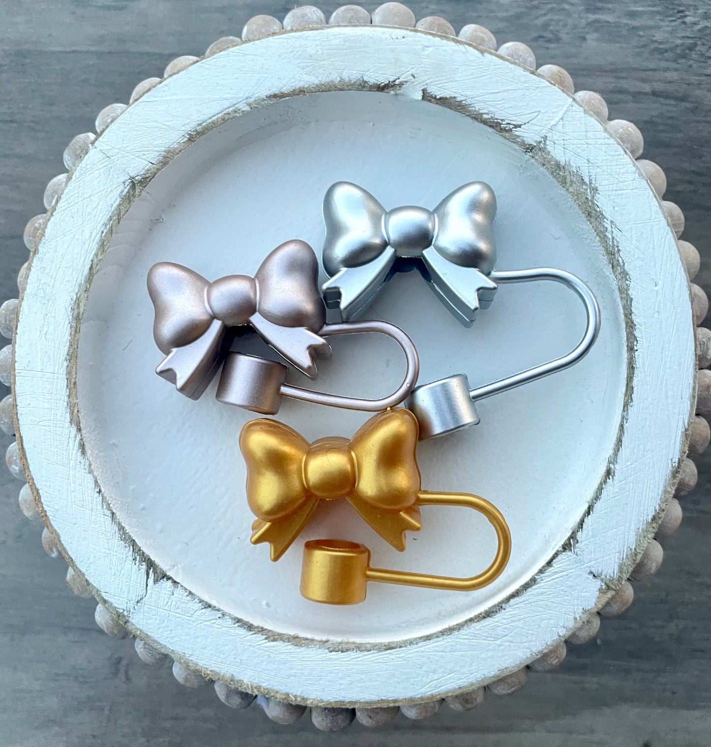 Bow Straw Topper- Rose Gold